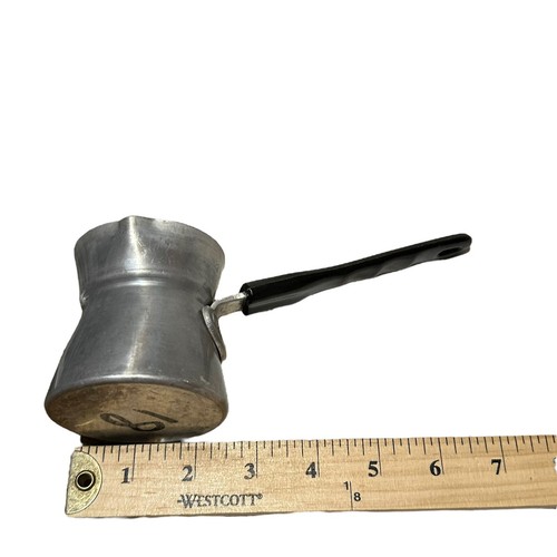 Caffettiera turca in acciaio inox scalda burro brodo mestolo stufato zuppa paletta vintage - Foto 6 di 8