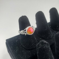 Wire Wrapped Silver Ring with Yellow / Pink Glass Stone, Women's, Girls, Gift