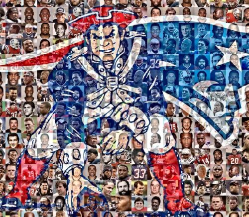 Arte fotográfico impreso en mosaico de los New England Patriots usando más de 100 imágenes de jugador - Imagen 1 de 13