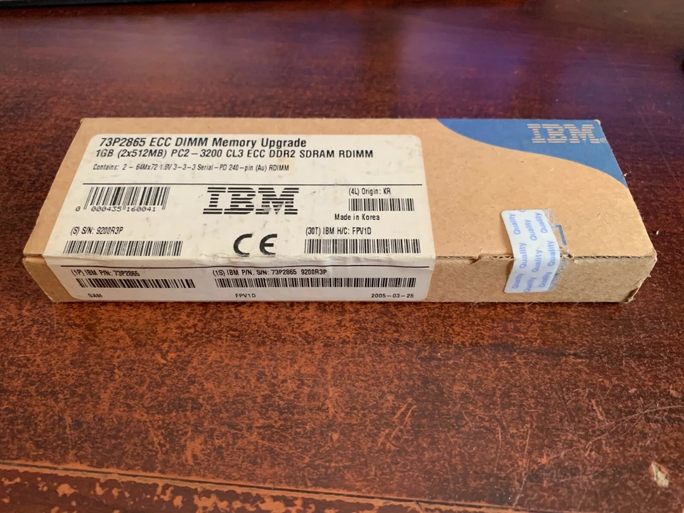 NEW IBM 1GB (2X512MB) PC2-3200 CL3 ECC DDR2 SDRAM RDIMM 73P2865 DIMM  - Image 2 of 3