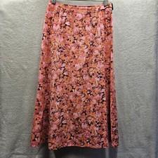 Vtg Talbots Long Skirt Womens 4 Petite Pink Floral Lyocell Cotton Prairie 90s