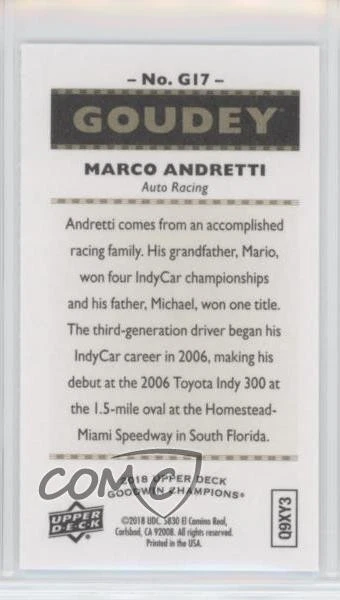 2018 Upper Deck Goodwin Champions Goudey Mini Marco Andretti #G17 - Image 2 of 2