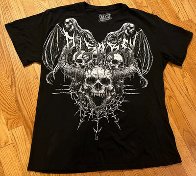 Y2K Style Skull Angel Wings Shirt Size XL Black Grunge Goth Fresh Laundry