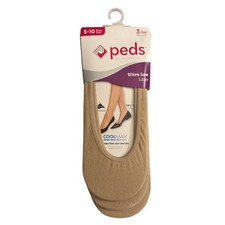 Peds Ultra Low Liner Gel Tab Socks Shoe Size 5-10 COOLMAX 3 Pack Nude
