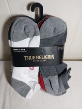 True Religion Mens 12 Pack Half Cushion Low Cuts Socks White Gray