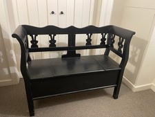 Hallway Wooden Storage Bench Settle Seat - Farrow & Ball Pitch Black
