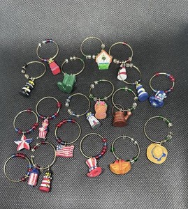 18 Pcs Novelty Wine Glass Charms Patriotic & Nautical Theme Handcrafted Style