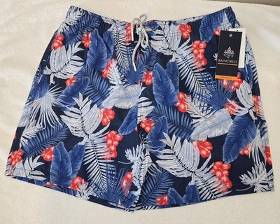 Rainforest Men's Quick-Dry Swim Trunks Hot Tropics Blue Large NWT