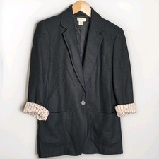 J.Crew black wool blend single-breasted one-button Preppy blazer striped Sz 6
