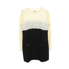 【Dress】CHANEL Coco Mark Button Panel Dress Wool Off-White/Black Chanel
