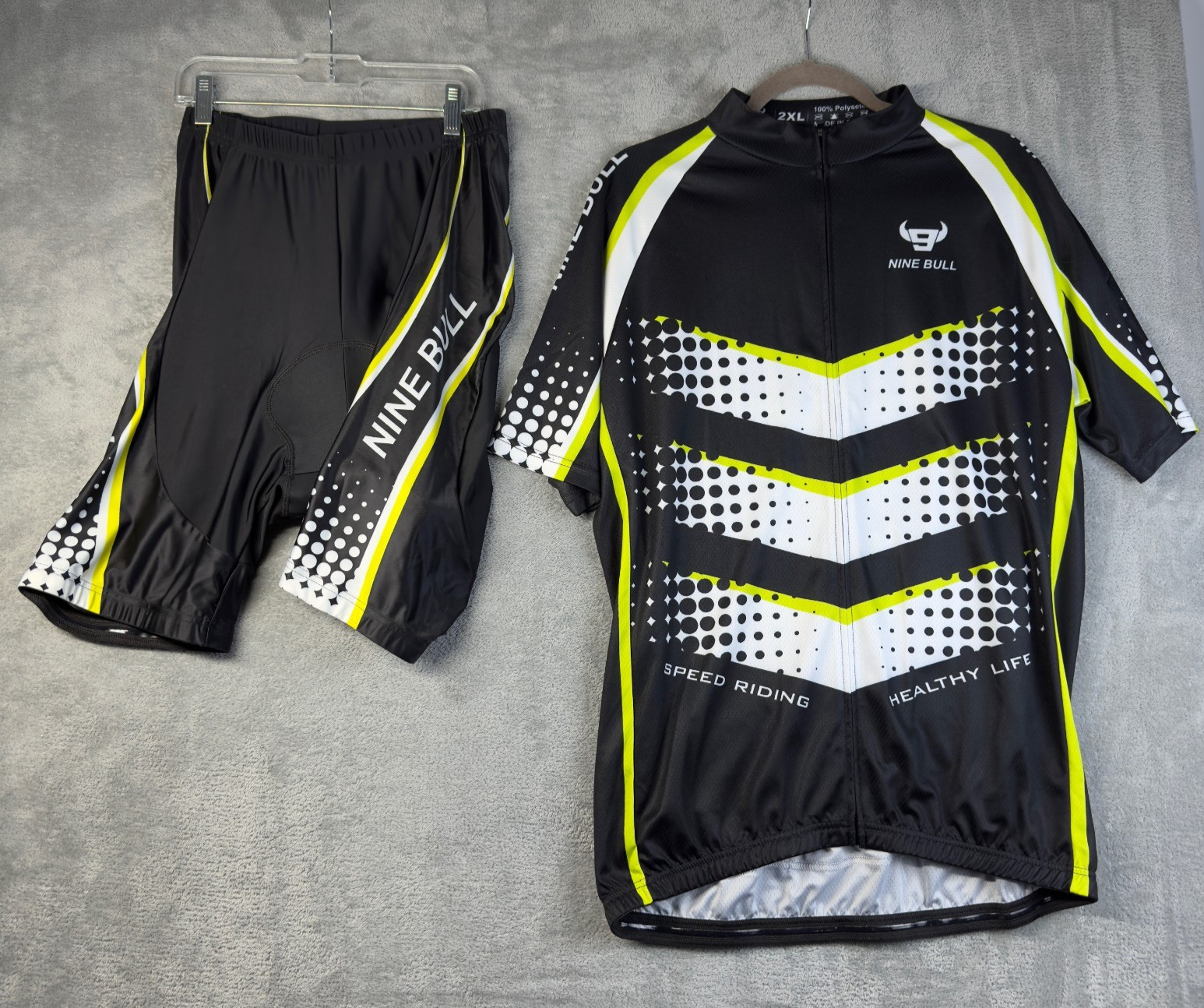 Nine Bull Cycling Outfit Shirt Shorts Mens Extra Extra Large Black White Green