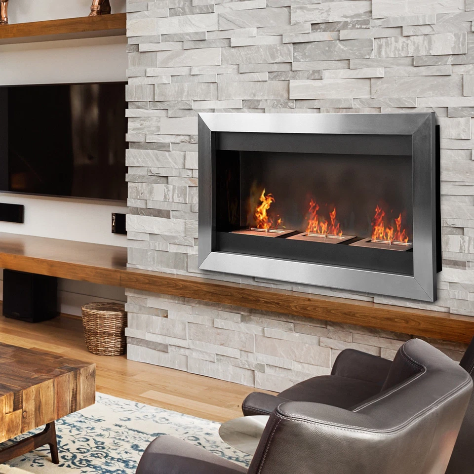 HOMCOM Camino a Bioetanolo da Parete in Acciaio Inox con 3 Bruciatori - Immagine 3 di 4