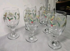 6 Holly Berry Iced Tea Goblet Glasses Christmas Holiday 7" x 3" Winter Festive 