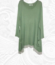 LOGO by Lori Goldstein XL Olive Green Tunic Top with Lace Hem