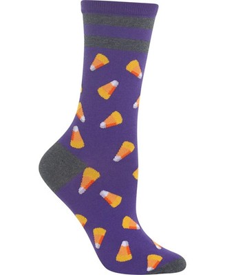 HOT SOX Halloween Candy Corn Crew Socks Size One Size Purple New and Vintage
