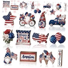 36 Pcs Veterans Day Tree Ornaments Wooden Patriotic Tree Decorations Classic