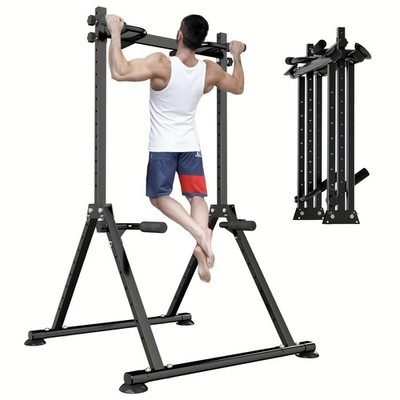 LEASBAR Foldable Power Tower Pull Up Bar Dip Station