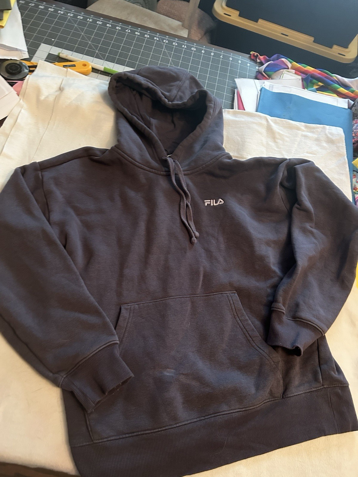 Fila Felpa con Cappuccio Donna Logo Coulisse Cintura a Costine Polsini Viola Taglia S