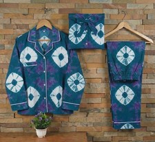 Hand Block Print Pajamas, Floral Print Pure Cotton PJ Set ,Indian Night WearOpen
