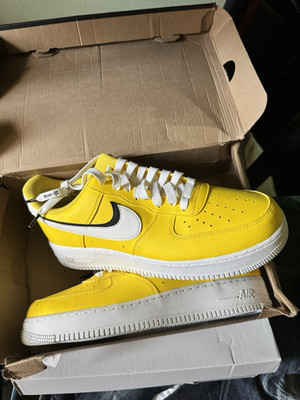 Nike Air Force 1 Yellow White Black Low Top Men's Leather Athletic Sneakers