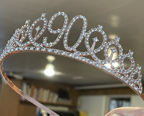 90th Years Old Birthday Rhinestone Tiara Metal Rose Gold Tone