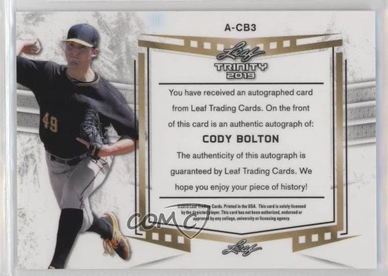 2019 Leaf Trinity Auto Inscriptions Cody Bolton #A-CB3 Auto - Image 2 of 2