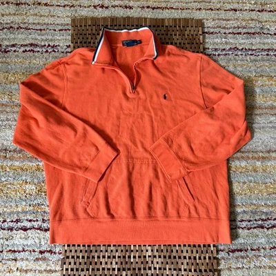 Vintage Polo Ralph Lauren 1/4 Zip Anorak Pullover Pique Sweater Orange XL VTG