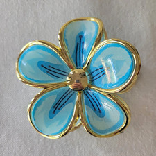 Flower Hair Claw Clip Gold Tone 3" Floral Statement Clip Blue
