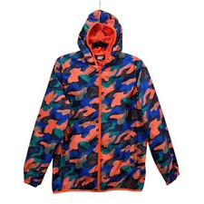 Lands End Boys XL 14-16 Windbreaker Rain Jacket Hooded Camo Topographic