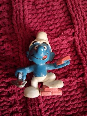Smurfs Bricklayer Brick & Trowel Smurf Figure Vintage Peyo Schleich 