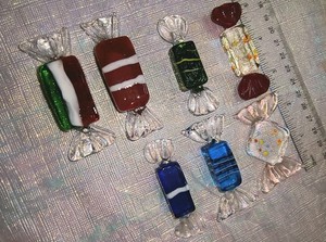 7 Vintage Murano Style Art Glass Wrapped Candy Pieces 2.5" Each Perfect LOVELY!