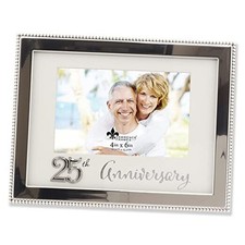 4x6 Silver Beaded Metal 25th Anniversary Picutre Frame