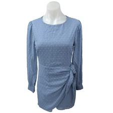 NEW Lulus Women's Blue 3D Embroidered Long Sleeve Wrap Sheath Mini Dress Size S