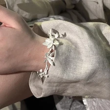 Jasmine Flower Bangle Adjustable Burnt White Craft