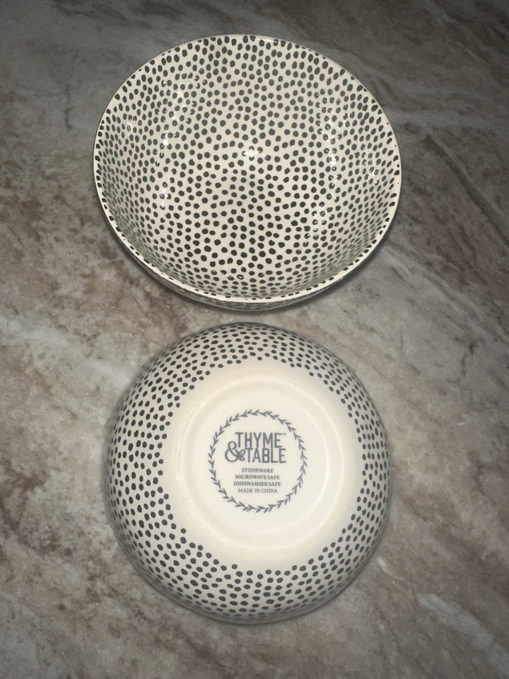 Conjunto de 2 tigelas de sopa de cereais coleção de pontos de grés tomilho e mesa bolinhas - Imagem 2 de 4