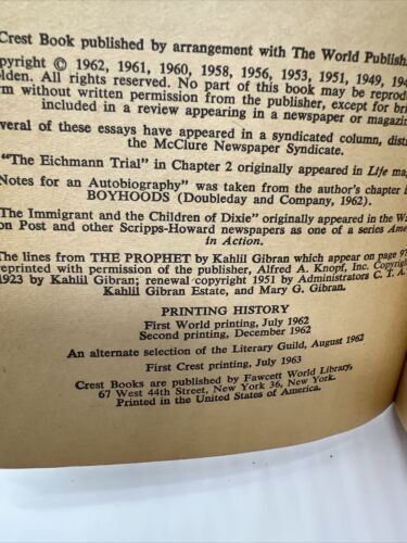 YOU'RE ENTITLE' BY HARRY GOLDEN 1ST CREST PRINT 1963 VINTAGE Paperback - Picture 3 of 6