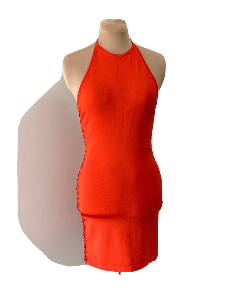 NWT BALMAIN Coral Halter Side-Lace-Up Mini Dress Sz FR 40/USA 8 | eBay