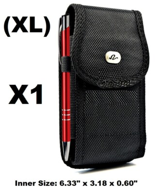 XL RUGGED CELL PHONE VERTICAL POUCH WITH METAL CLIP AND BELT LOOP HOLSTER
