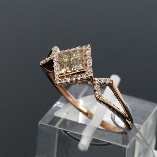 14K Rose Gold Designer NATURAL Cognac Champagne & White Diamond Halo Ring Size 8 - Picture 2 of 5
