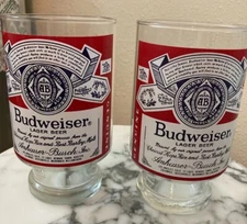 Vintage Anheuser-Busch Budweiser Lager Footed Beer Glasses 32 oz  set of 2