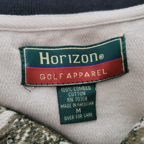 Horizon Golf Polo Shirt Mens Medium Green Foliage Button Collar Cotton -stain - Picture 6 of 8