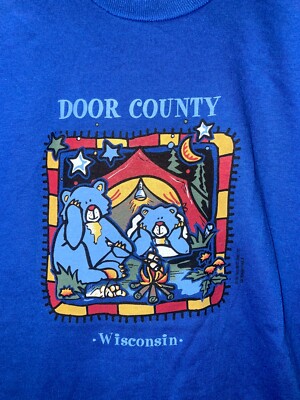 Youth 90s Vintage Door County Wisconsin Blue bear Shirt kids Child