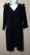 Tahari NWT Size 6 Black Shift Dress With Grommets And Bows $128 Party V Neck