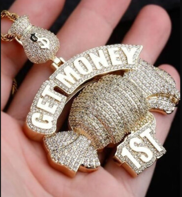 4CT Round Cut Simulated Diamond $ GET MONEY 1ST  Symbol Name Pendant 925 Silver