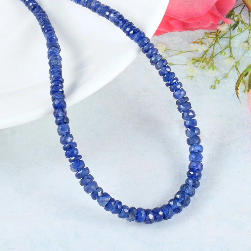 Collar Hecho a Mano Cadena 18" Cuentas Rondelle Zafiro Azul Facetado Natural 3-5mm Foto 2 de 4