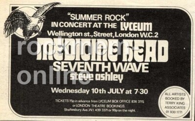 Medicine Head Seventh Wave Steve Ashley Lyceum Strand, London MM4* Advert