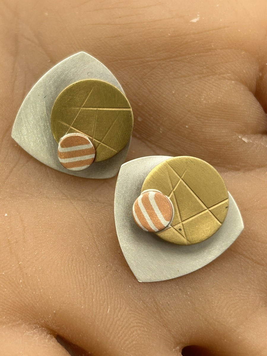 Sterling Silver Abstract Modernist Retro Multi color Earrings FZ