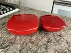 Vintage PYREX Ovenware Red Square Covered Dishes - Set of 2 (1.5 qt & 2.5 qt)