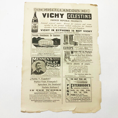 Vintage Late 1890's Advertising Page Scribner's Magazine Vichy Esterbrook