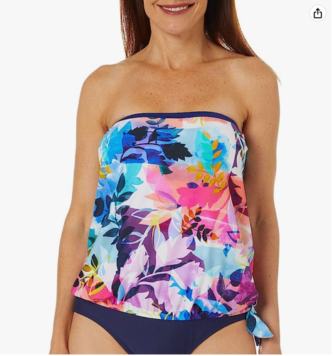 Maxine Of Hollywood Women's Bandeau Tankini Top - Animal Print, Blouson Fit, Size 8 (Natural/Cougar)